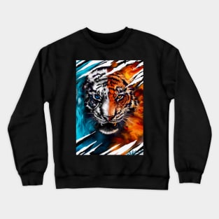 Fire And Ice Abstract Tiger Crewneck Sweatshirt